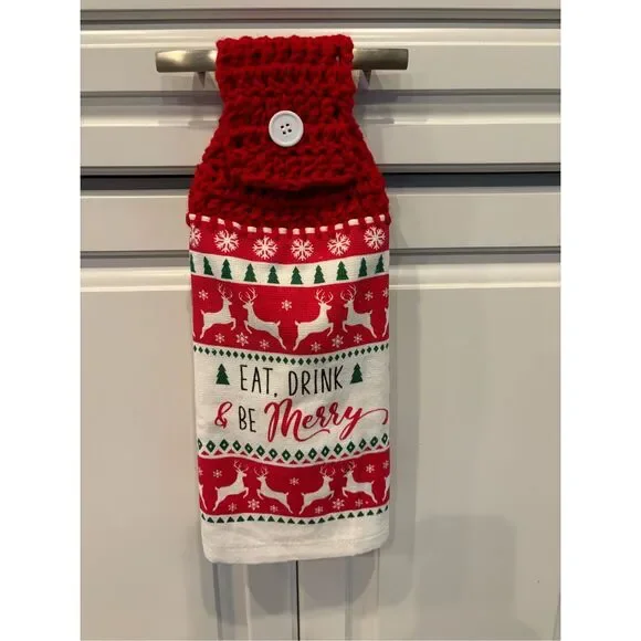 Crochet Top Kitchen towel-Eat drink and be merry - Picture 1 of 2